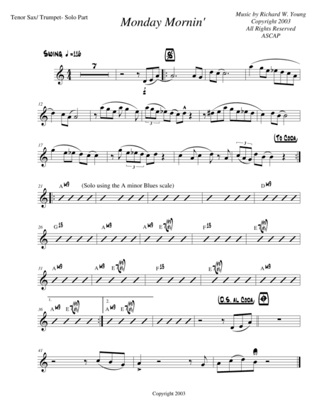 Monday Mornin' Tenor Sax/ Trumpet- Solo Part