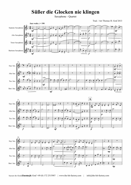 Süßer die Glocken nie klingen - German Christmas Song - Saxophone Quartet (arr. Thomas H. Graf)