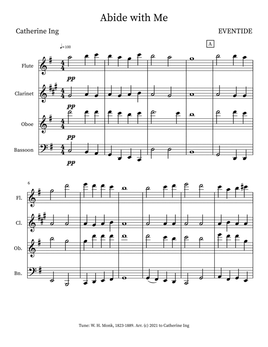 Abide With Me - Woodwind Quartet (arr. Catherine Ing)