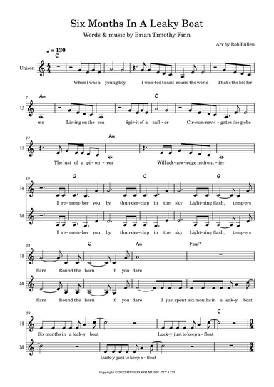 Six Months In A Leaky Boat (arr. Rob Bullen)