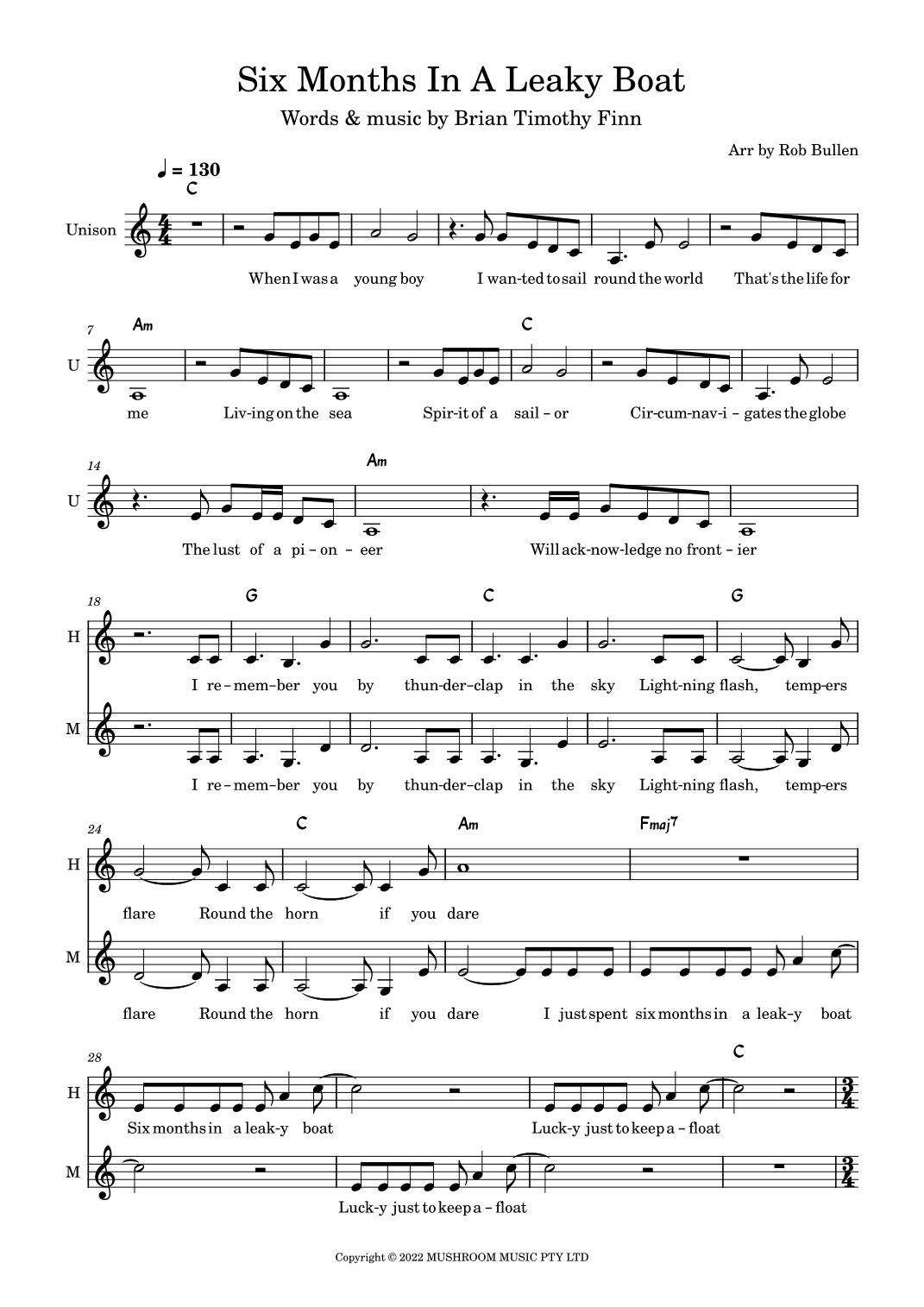 Six Months In A Leaky Boat (arr. Rob Bullen)