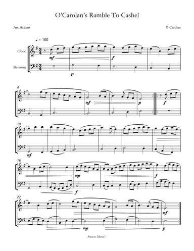 o'carolan ramble to cashel - oboe and bassoon sheet music turlough'o carolan (arr. Arezzo Music)