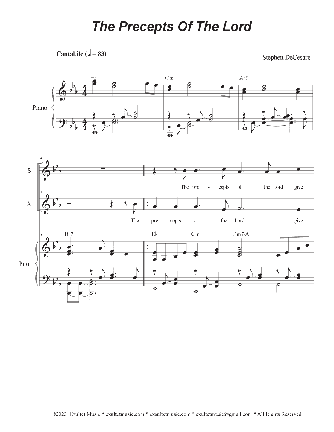 The Precepts Of The Lord (Duet for Soprano and Alto solo)
