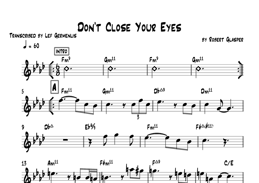 Don't Close Your Eyes (arr. Lef Germenlis)