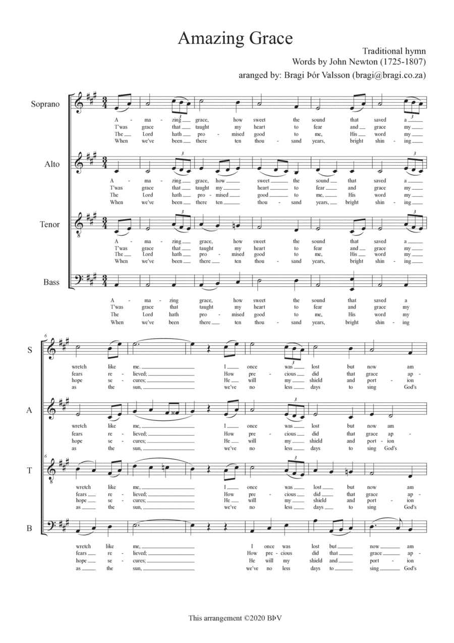 Amazing Grace - SATB a capella (arr. Bragi Thor Valsson)