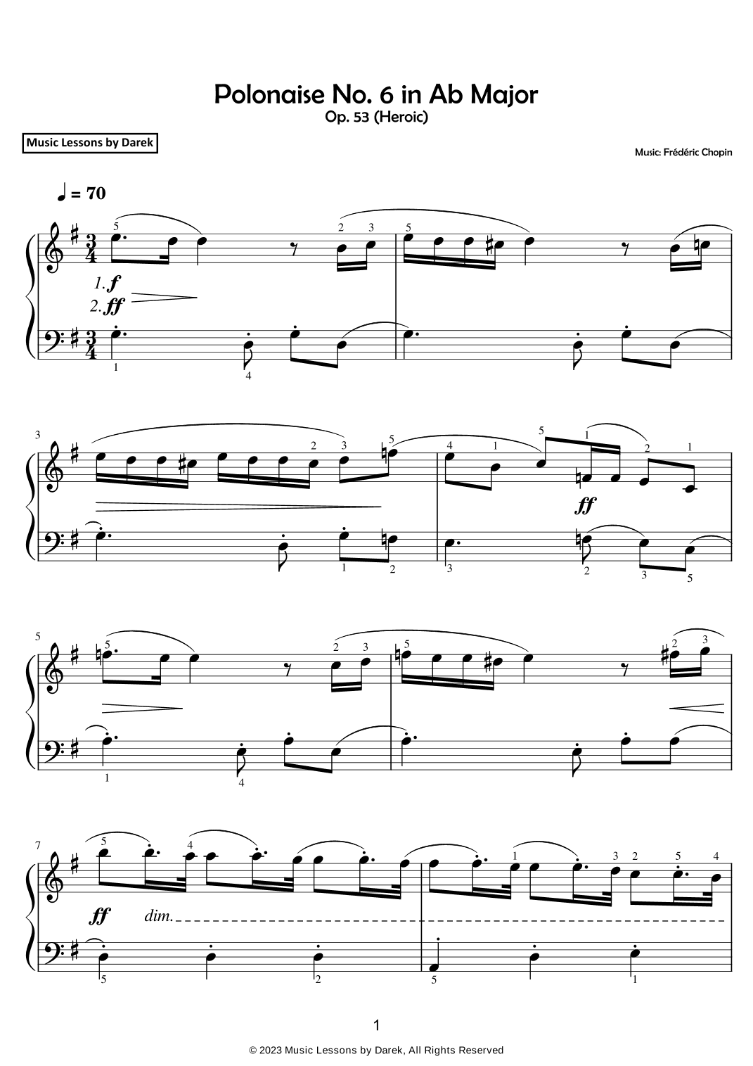 Polonaise No. 6 in Ab Major (EASY PIANO) Op. 53 (Heroic) [Frédéric Chopin] (arr. Darek)