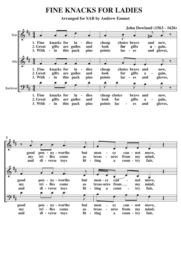 Fine knacks For Ladies A Cappella SAB (arr. Andrew Emmet)