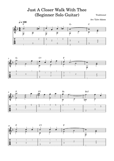 Just A Closer Walk With Thee (Beginner Solo Guitar) (arr. Tyler Adams)
