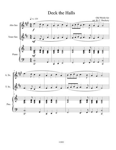 Deck the Halls (Alto and Tenor Sax Duet with Piano Accompaniment) (arr. B. C. Dockery)