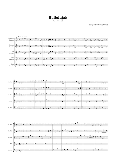Hallelujah by Handel for Recorder Quintet (arr. Langanho)