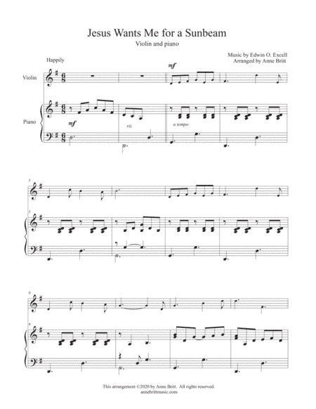 Jesus Wants Me for a Sunbeam (violin & piano) (arr. Anne Britt)