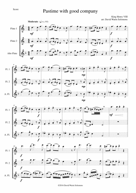 Pastime with good company for flute trio (2 flutes and alto flute) (arr. David Warin Solomons)