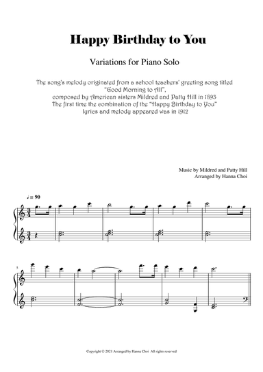 Happy Birthday to You [Variations for Piano Solo] (arr. Hanna Choi)