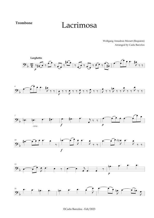 Lacrimosa - Trombone no chords (Mozart) (arr. Cadu Barcelos)