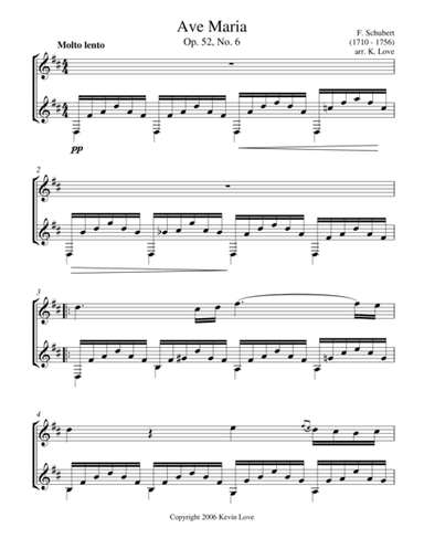 Ave Maria, D Major (Violin and Guitar) - Score and Parts (arr. Kevin Love)
