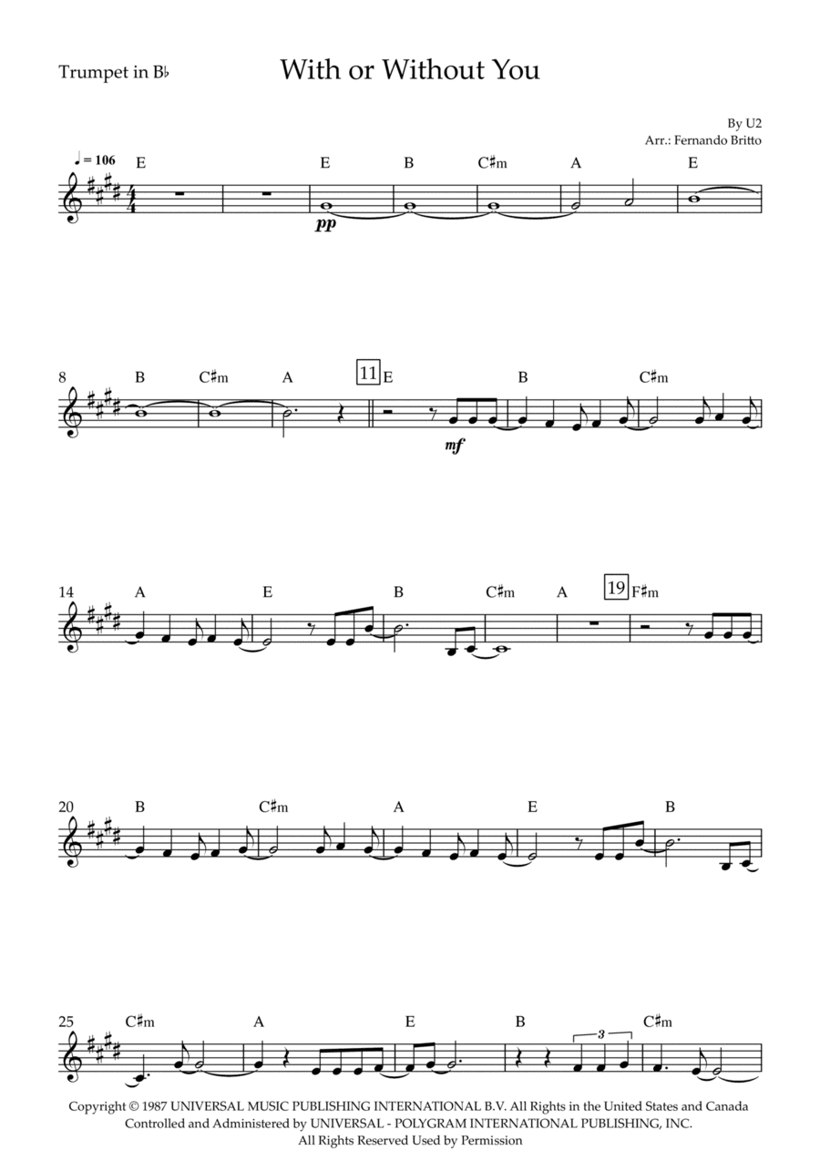 With Or Without You (arr. Fernando Britto)