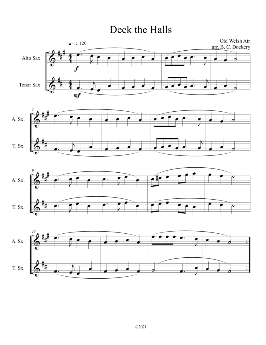 Deck the Halls (Alto and Tenor Sax Duet) (arr. B. C. Dockery)