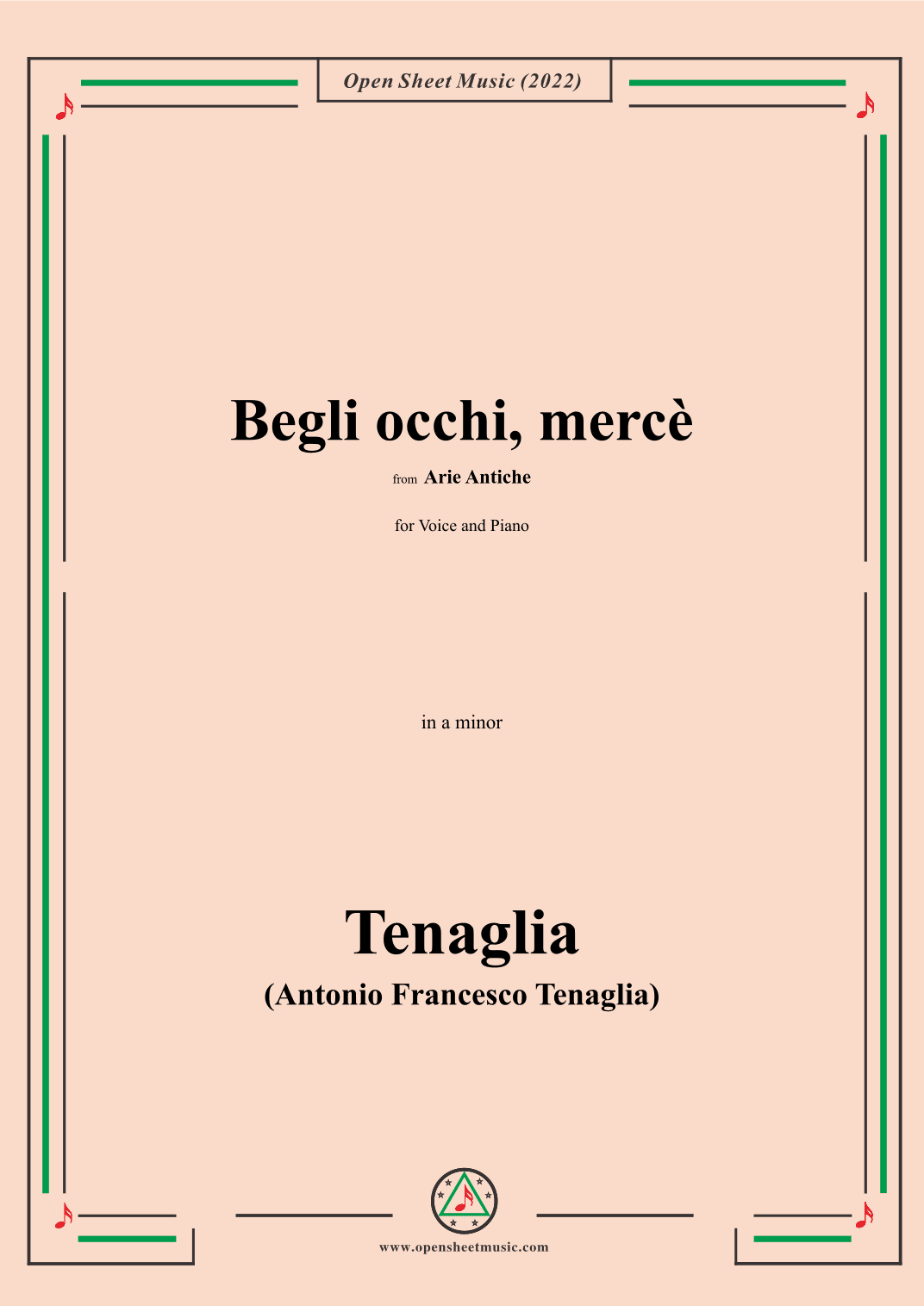 Tenaglia-Begli occhi,mercè,from Arie Antiche(Anthology of Italian Song),in a minor (arr. OSM Press)