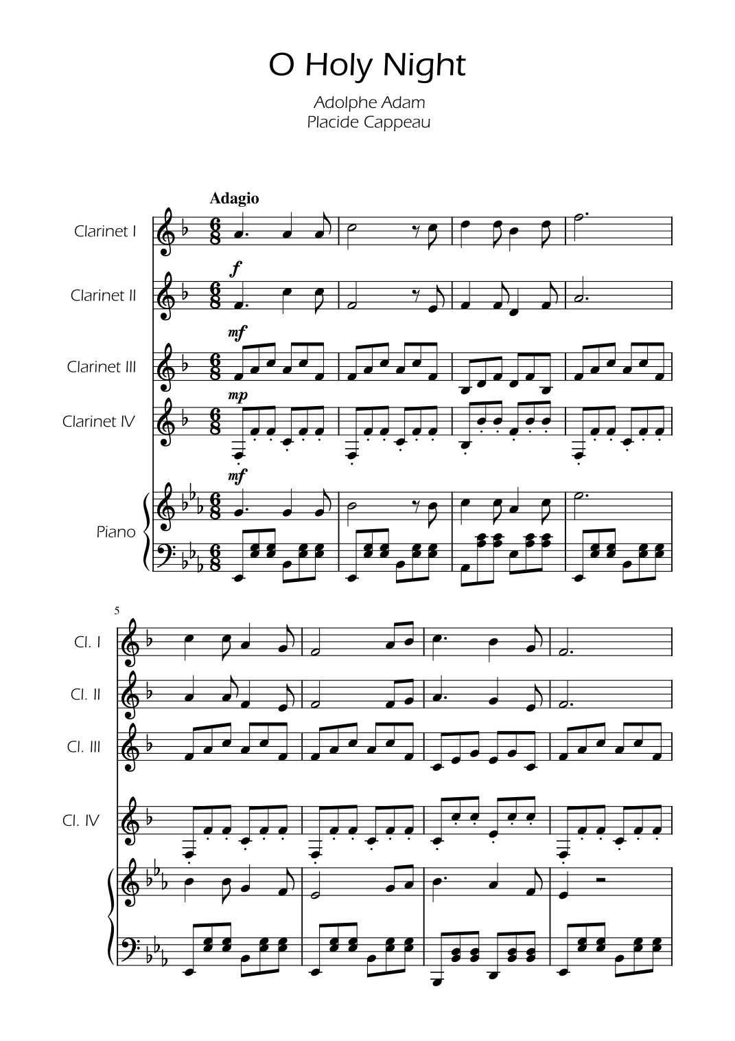 O Holy Night - Clarinet Quartet w/ Piano (arr. Ygor Nunes Silva)