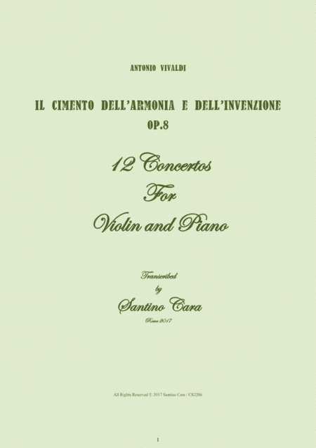 Vivaldi - Il Cimento dell'Armonia e dell'Invenzione Op.8 - 12 Concertos for Violin and Piano (arr. Santino Cara)