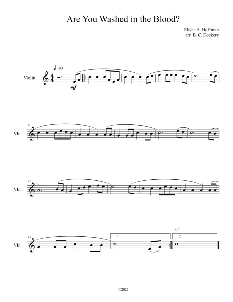 Are You Washed in the Blood? (Violin Solo) (arr. B. C. Dockery)