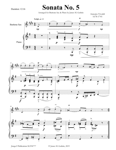 Vivaldi: Sonata No. 5 for Baritone Sax & Piano (arr. James M. Guthrie, ASCAP)