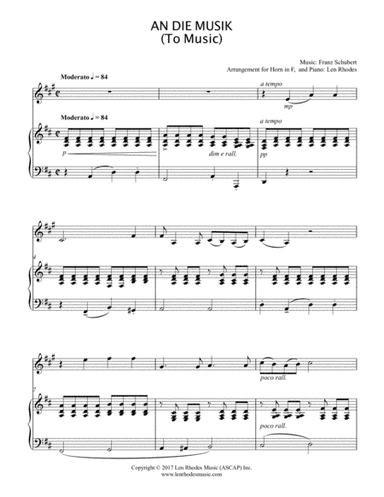 An Die Musik (To Music) - Franz Schubert - Horn in F, and Piano (arr. Len Rhodes)