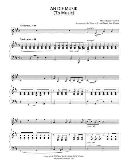 An Die Musik (To Music) - Franz Schubert - Horn in F, and Piano (arr. Len Rhodes)