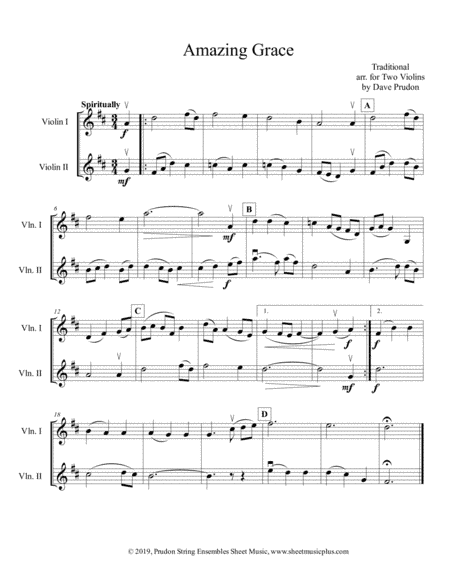 Amazing Grace for Two Violins (arr. Dave Prudon)