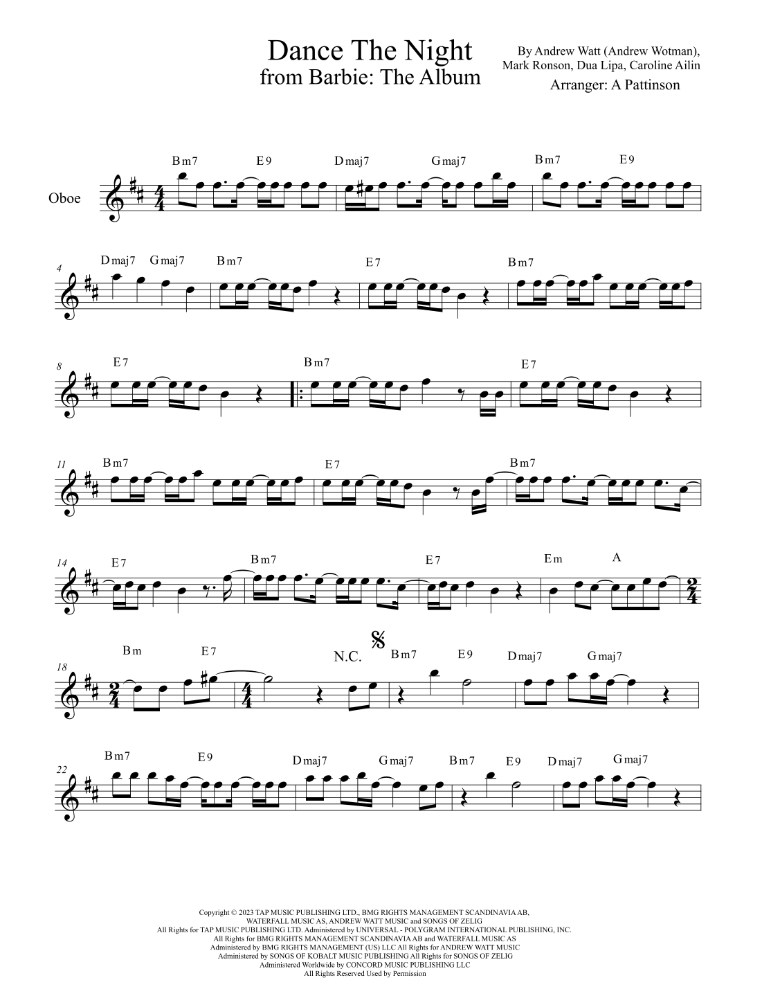 Dance The Night (arr. Andrew Pattinson)