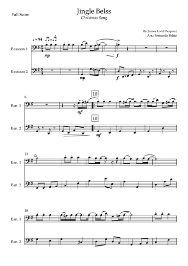 Jingle Bells - Jazz Version (Christmas Song) for Bassoon  Duo (arr. Fernando Britto)