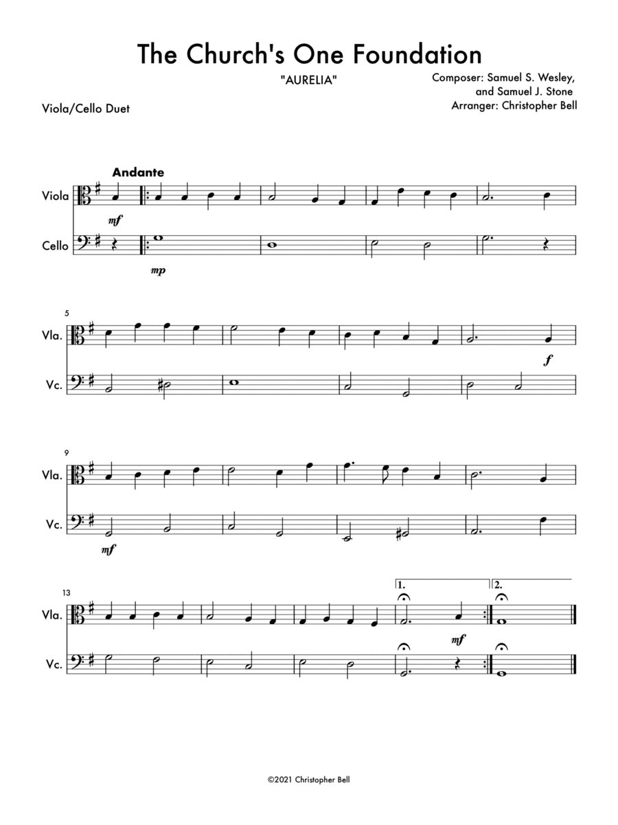 The Church's One Foundation - Viola/Cello Duet (arr. Christopher Bell)