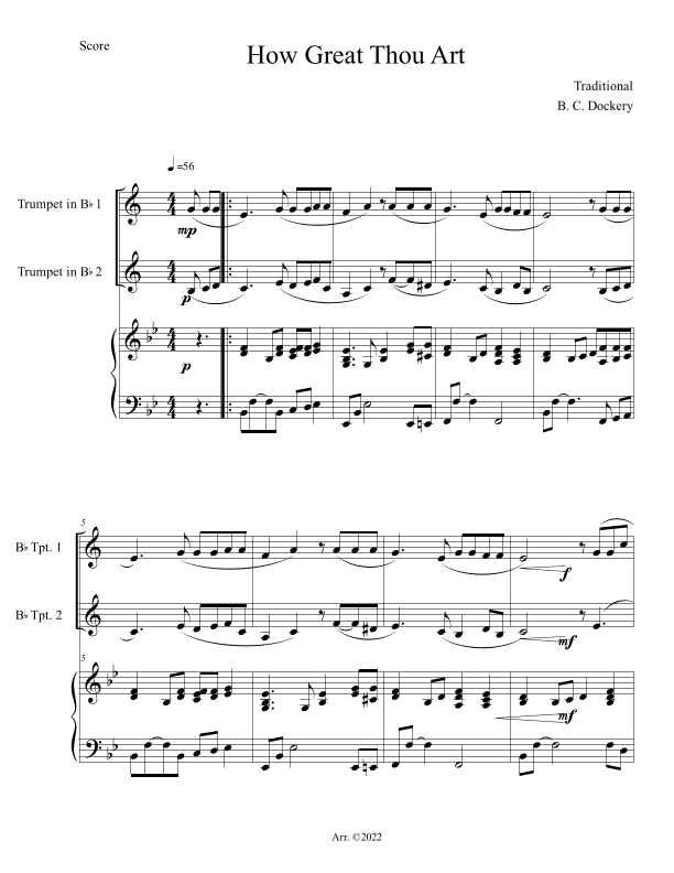 How Great Thou Art (Trumpet Duet with Piano Accompaniment) (arr. B. C. Dockery)