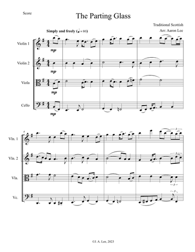 The Parting Glass (for string quartet) (arr. Aaron Lee)