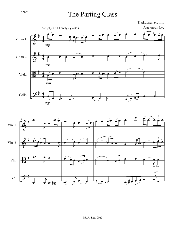 The Parting Glass (for string quartet) (arr. Aaron Lee)