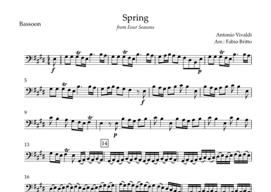 Spring (from Four Seasons of Antonio Vivaldi) for Bassoon Solo (arr. Fabio Britto)