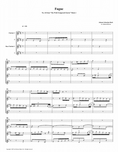 Fugue 24 from Well-Tempered Clavier, Book 2 (Clarinet Quartet) (arr. Richard Byrnes)