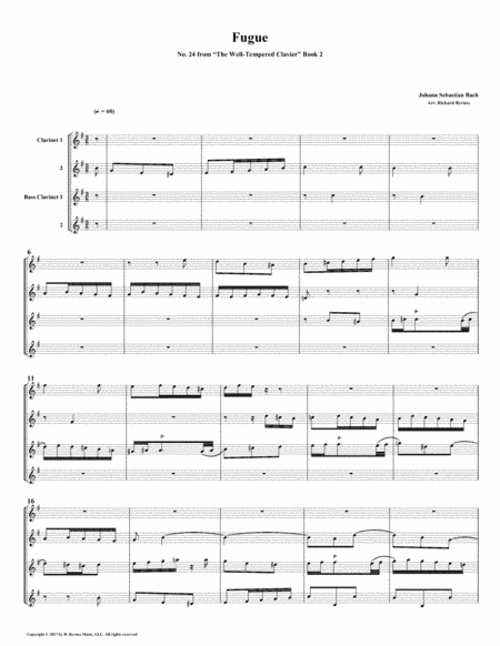 Fugue 24 from Well-Tempered Clavier, Book 2 (Clarinet Quartet) (arr. Richard Byrnes)
