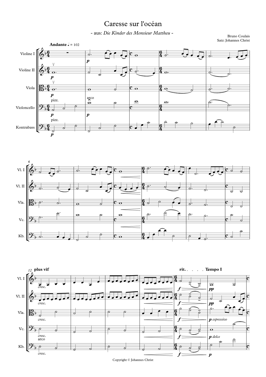 Caresse Sur L'océan (arr. Johannes Christ)