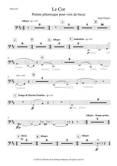 Ange Flégier: Le Cor for bass voice and orchestra, Bassoon 2  part (arr. Musik Fabrik Music Publishing)