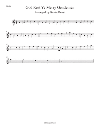 God Rest Ye Merry Gentlemen (Easy key of C) Violin (arr. Kevin Busse)