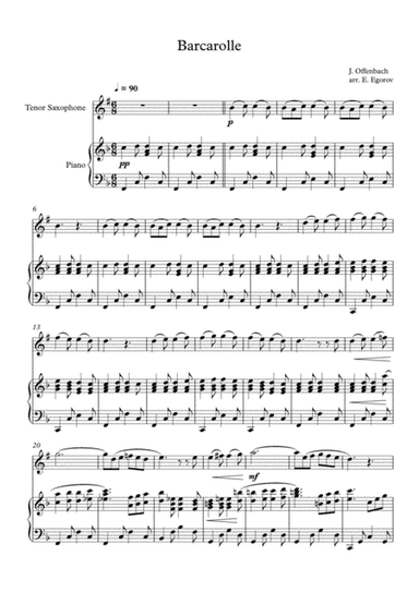 Barcarolle, Jacques Offenbach, For Tenor Saxophone & Piano (arr. Eugene Egorov)