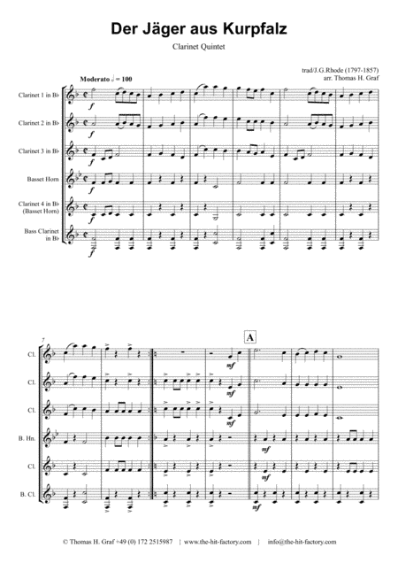 Der Jäger aus Kurpfalz - German March/Octoberfest - Clarinet Quintet (arr. Thomas H. Graf)