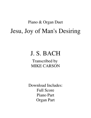 Jesu, Joy of Man's Desiring PIANO and ORGAN DUET (arr. Mike Carson)