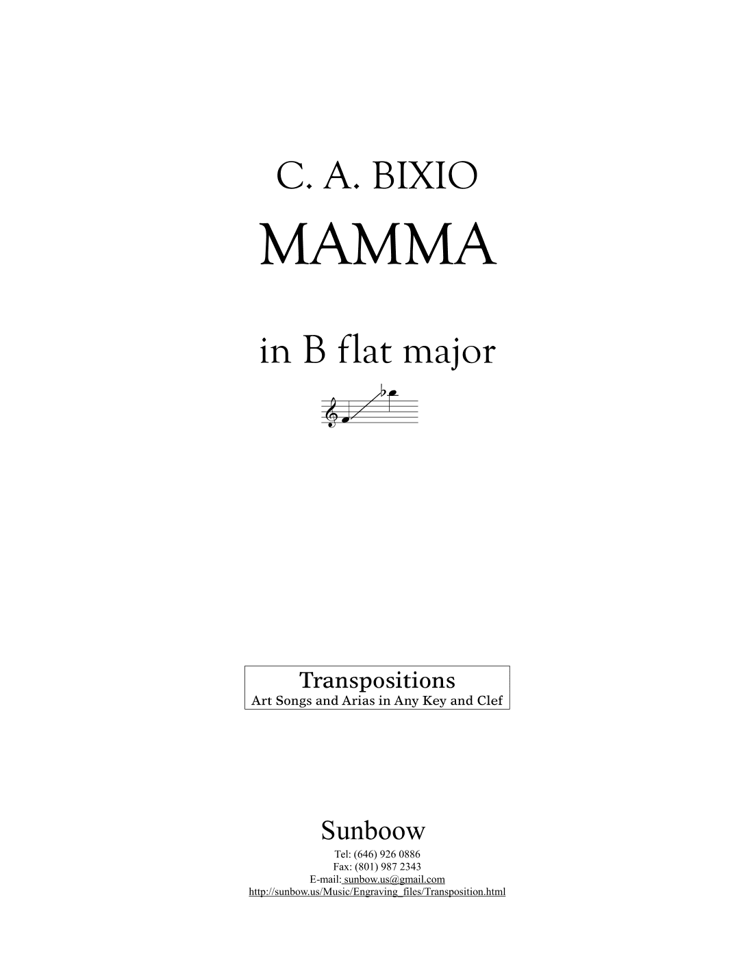 C. A. Bixio: MAMMA (transposed to B flat Major) (arr. Sunbow)