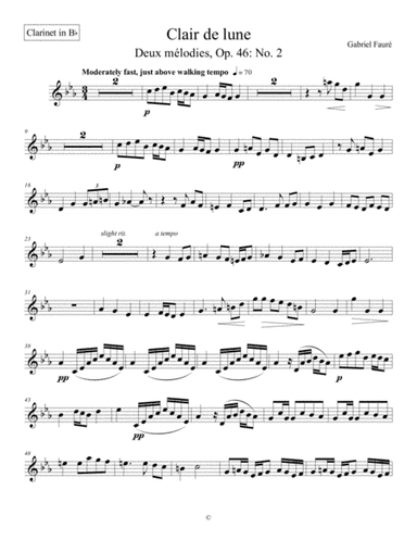 Clair de lune - Gabriel Fauré (Bb clarinet part for woodwind quintet) (arr. Lyndon Smith)