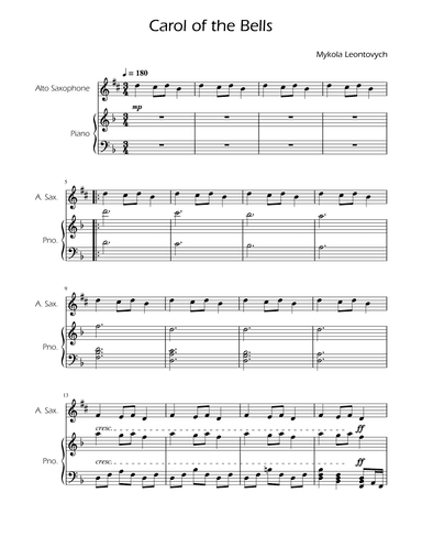 Carol of the Bells - Alto Sax Solo w/ Piano (arr. Ygor Nunes)