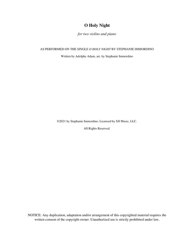 O Holy Night, for Two Violins and Piano (arr. Stephanie Immordino)