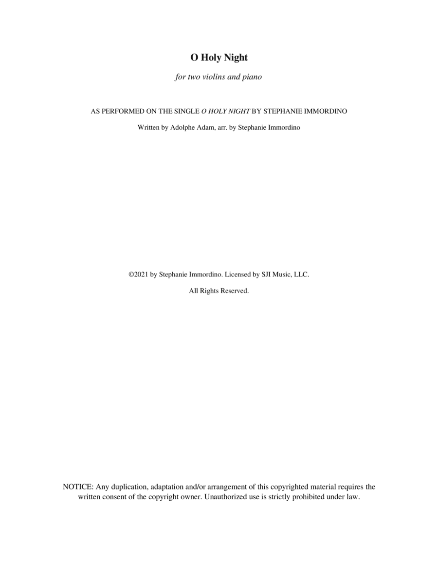 O Holy Night, for Two Violins and Piano (arr. Stephanie Immordino)