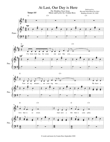 At Last, Our Day is Here - The Wedding Toast Song - solo and piano